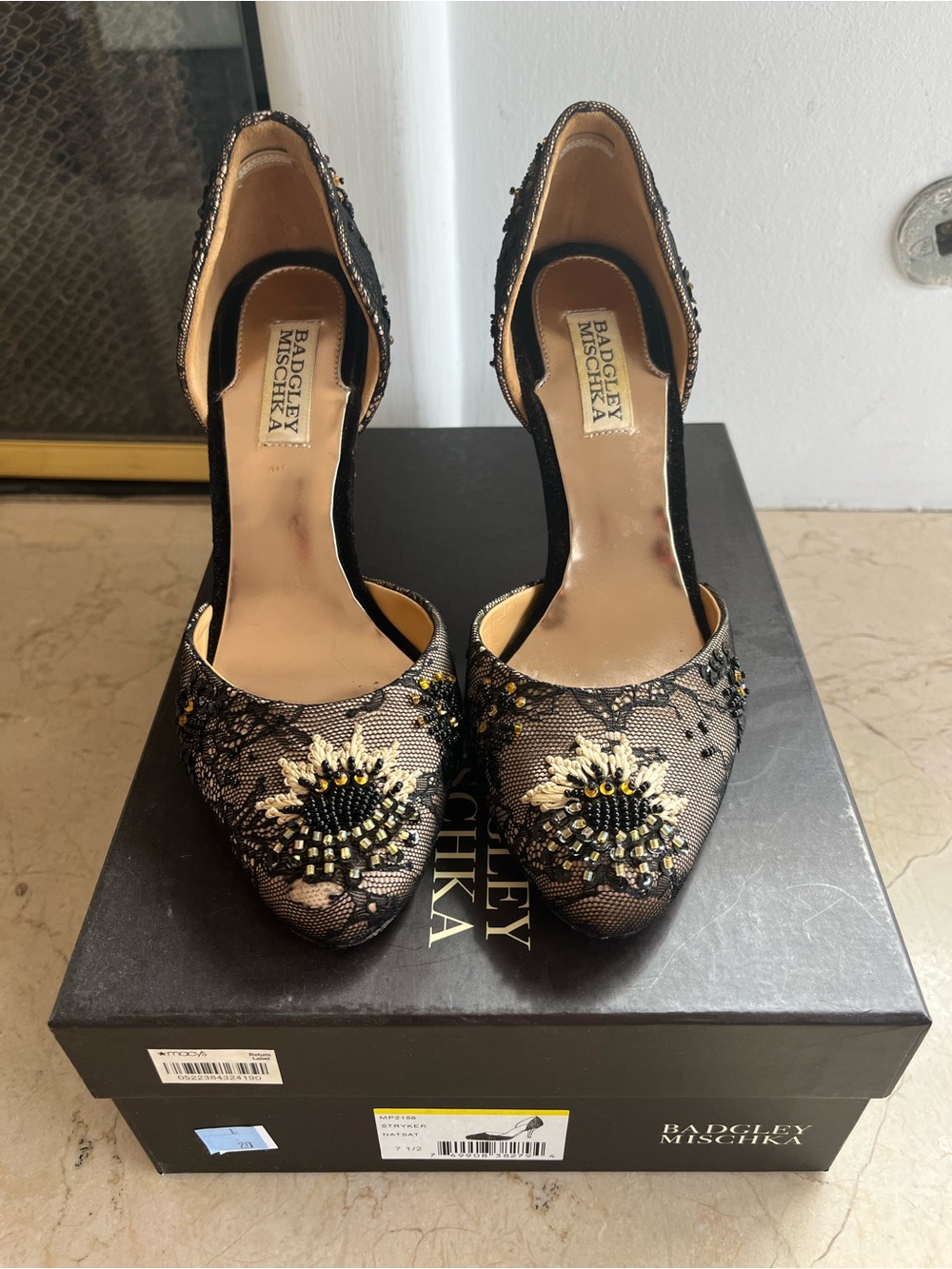 Badgley Mischka Black Lace Embellished D'Orsay Pumps